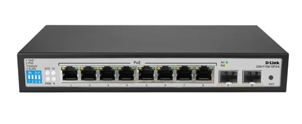D-Link 250M 10-Port 10/100/1000 Smart Switch With 8 PoE+ Ports & 2 Uplink Ports