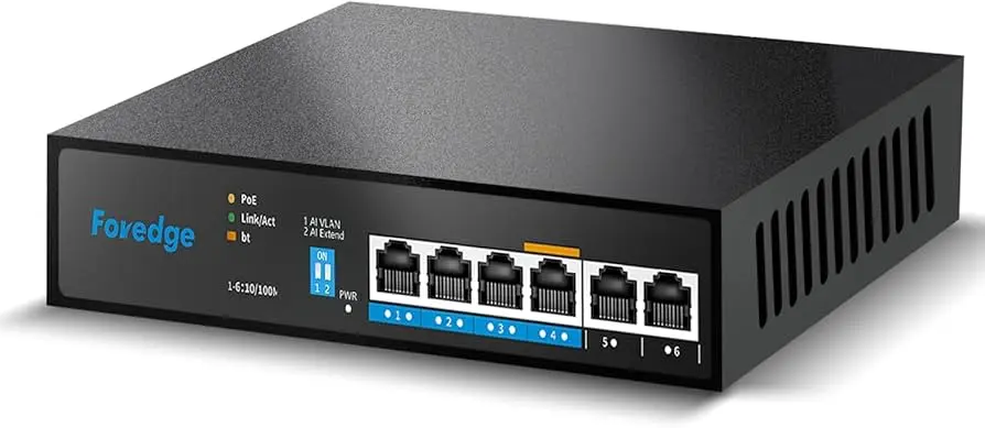 Foredge 6-Port 100M AI PoE Switch (65W)