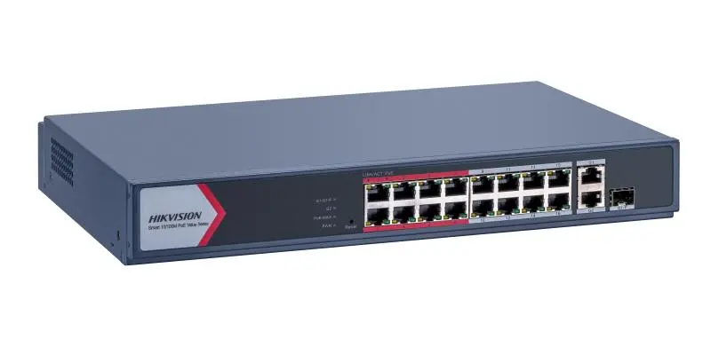 Hikvision 16 Port Fast Ethernet Smart POE Switch Up To 300m Long Range PoE Transmission