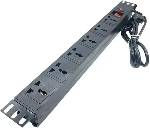 6-Economi PDU Power Strip, 19-inch Rack Mount, Universal AC 110V-240V, Plastic Housing