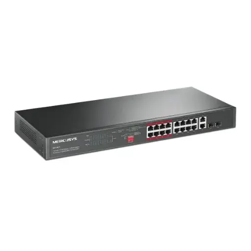 [MS118CP] Mercusys 16-Port 10/100Mbps + 2-Port Gigabit Rackmount Switch with 16-Port PoE+