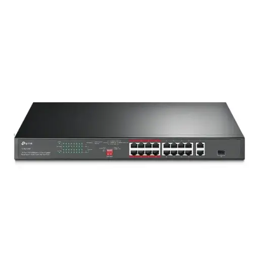 [TL-SL1218P] TP-Link 16-Port 10/100 Mbps + 2-Port Gigabit Rackmount Switch with 16-Port PoE+