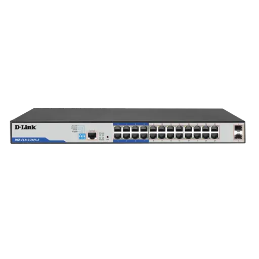 [DGS-F1210-26PS-E] D-Link 26-Port Gigabit Smart Managed PoE+ Switch With 24 PoE+ Ports (8 Long Reach 250m) and 2 SFP Ports