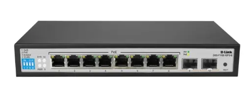 [DGS-F1100-10PS-E] D-Link 250M 10-Port 10/100/1000 Smart Switch With 8 PoE+ Ports & 2 Uplink Ports